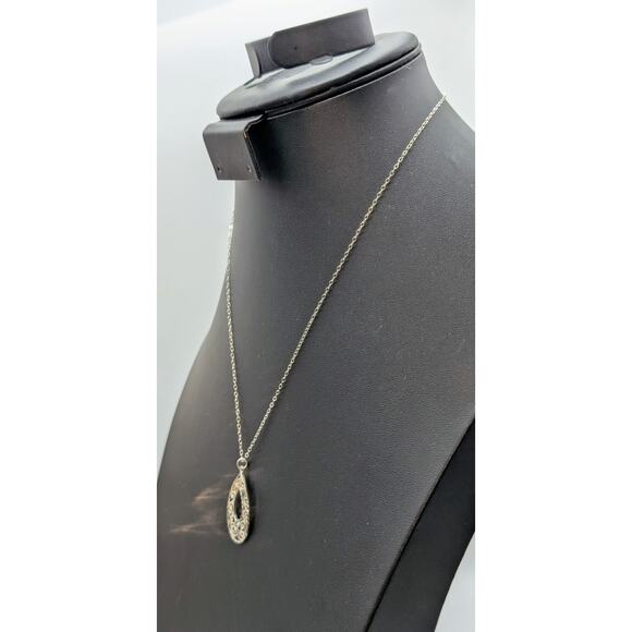 925 Sterling Silver Diamond Cut Filigree Teardrop Pendant 19" Chain Necklace - Picture 2 of 6